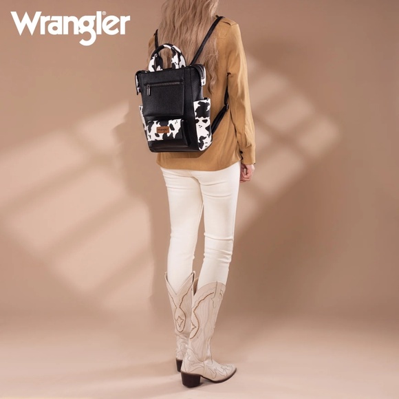 Wrangler Cow Print Tote/Shoulder Bag Convertible Backpack - BK-OW - Picture 4 of 5